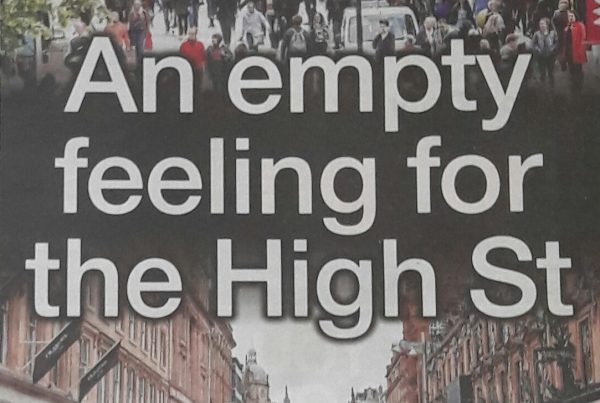 Headline banner featuring “An empty feeling for the high street” overlaid on an image of a deserted high street with shuttered shops, symbolising the impact of the coronavirus crisis on retail.