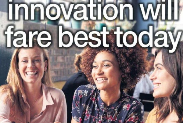 Banner with the headline “Eateries serving innovation will fare best today” overlaying an image of a modern, bustling restaurant kitchen or an innovative dining concept in action.
