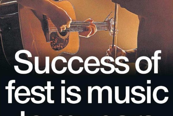 Banner image showing a lively Glasgow music venue during Celtic Connections with audience silhouettes, folk instruments, and stage lighting. Overlay headline reads: “Success of fest is music to my ears.”