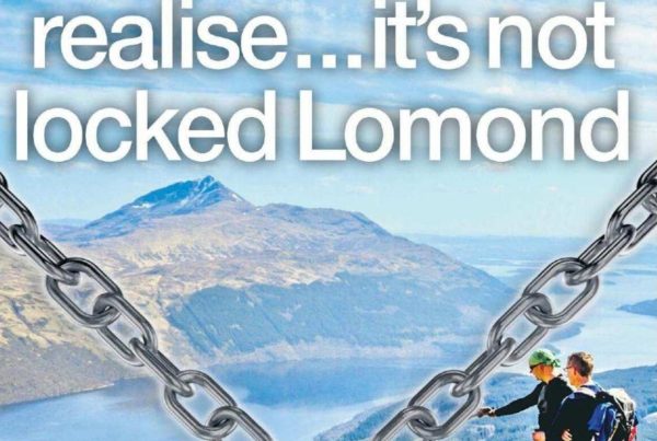 Column headline “Locals Need to Realise It’s Not Locked Lomond” with a background image of Loch Lomond, showing peaceful waters, nearby woodland, and the edge of a quaint village.