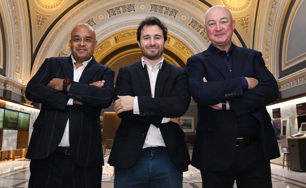 Shaf Rasul with Alan Jope and Josh Littlejohn announcing the British Business Awards in Edinburgh