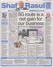Scan of Shaf Rasul’s column discussing 5G technology, smart cities, business opportunities, and the future of Scotland’s digital economy.