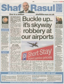 A newspaper page featuring the main column on Scottish airport drop-off charges, side notes on hearing loss, humorous commentary about brickies on Mars, and serious discussion of Scotland’s inequality.