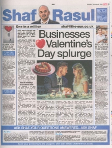 Scan of Shaf Rasul’s column on the economic impact of Valentine’s Day for Scottish businesses.