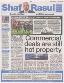Scan of Shaf Rasul’s Scottish Sun column on Scotland’s commercial property boom in 2018.