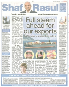 Scan of Shaf Rasul’s Scottish Sun column on export growth in Scotland.