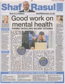 Scan of Shaf Rasul’s Scottish Sun column on World Mental Health Day and Scotland’s mental health support initiatives.