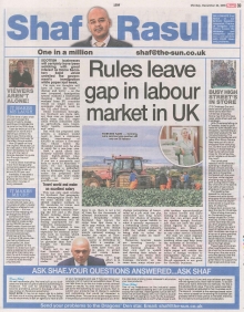 Scan of Shaf Rasul’s column on new immigration rules and the impact on Scotland’s labour market and economy.