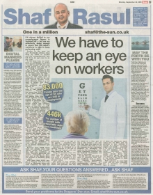 Scan of Shaf Rasul’s Scottish Sun column on Scotland’s workforce and eye health.