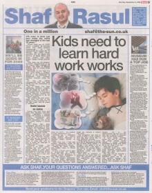 A newspaper column layout featuring the headline “Kids need to learn hard work works,” with sections on the 10-year anniversary of the column, Dundee’s tourism boom, a lighthearted piece on futuristic tech predictions, and a serious reflection on political correctness debates.