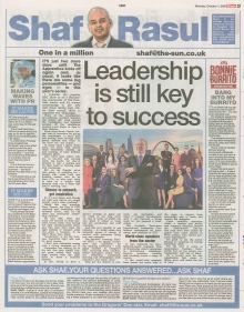 Scan of Shaf Rasul’s Scottish Sun column on leadership and business.