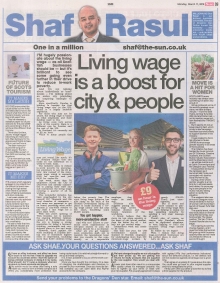 Scan of Shaf Rasul’s column on the living wage and its positive impact on Dundee and the wider Scottish economy.