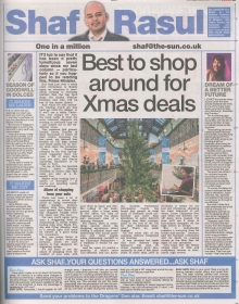 Scan of Shaf Rasul’s Scottish Sun column about shopping around for Christmas deals and the impact on Scottish retailers.