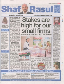 Scan of Shaf Rasul’s Scottish Sun column on Small Business Saturday and the importance of supporting local shops.