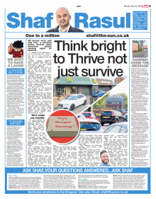 A full-page newspaper scan featuring Shaf Rasul’s column discussing local businesses innovating, the impact of Covid-19 on Scotland’s music venues, an online charity auction, and a study on Scottish humour.