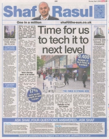 Scan of Shaf Rasul’s column on Scotland’s technology industry growth, the skills shortage, transport upgrades, and humorous stories about Scotland’s businesses.
