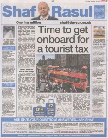 Scan of Shaf Rasul’s Scottish Sun column on Edinburgh’s tourist tax and related issues.