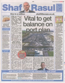 Scan of Shaf Rasul’s column discussing Hunterston’s redevelopment plans and the debate over balancing economic benefits with environmental impacts.