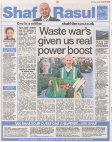 Scan of Shaf Rasul’s column on food waste recycling, renewable energy, the deposit return scheme, Loch Leven zip-wire project, and the Scotch whisky export tariff concerns.