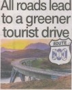 Headline banner featuring “All roads lead to a greener tourist drive” overlaid on an image of a winding Scottish road through green hills, symbolising eco-friendly tourism and sustainable travel.