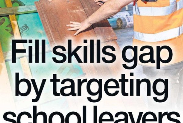A young apprentice in a workshop setting with an overlay of Scotland’s map and a skills gap graph