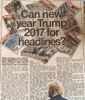 A column header featuring the headline “Can new year Trump 2017 for headlines?” with images of Donald Trump, Brexit, and various news event icons.