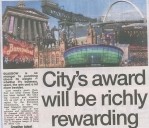 A headline reading "City award will be richly rewarding" overlaying an image of Glasgow’s skyline, featuring iconic cultural venues and bustling city streets, celebrating the city’s cultural vibrancy.