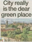 A column header featuring the headline “City really is the dear green place” with an image of Glasgow’s skyline, featuring iconic landmarks and green spaces.