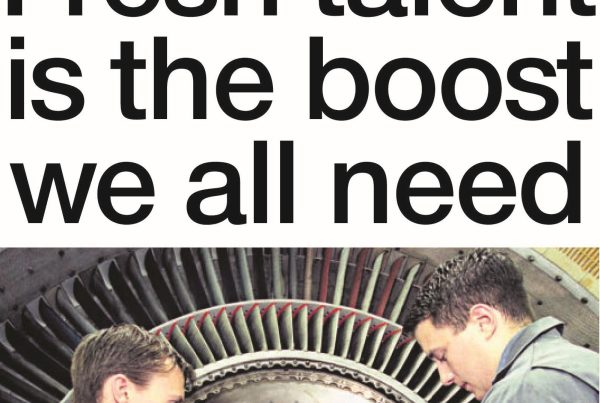 Shaf Rasul with headline “Fresh Talent is the Boost We All Need” alongside images of young apprentices in hard hats and suits, symbolising workforce development.