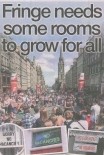 A vibrant collage of performers, busy streets, and festival-goers capturing the lively atmosphere of the Edinburgh Festival Fringe.