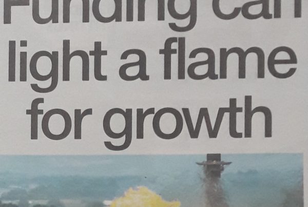 A stylised map of Scotland with highlighted regions receiving funding, overlaid with title “Funding Can Light a Flame for Growth”