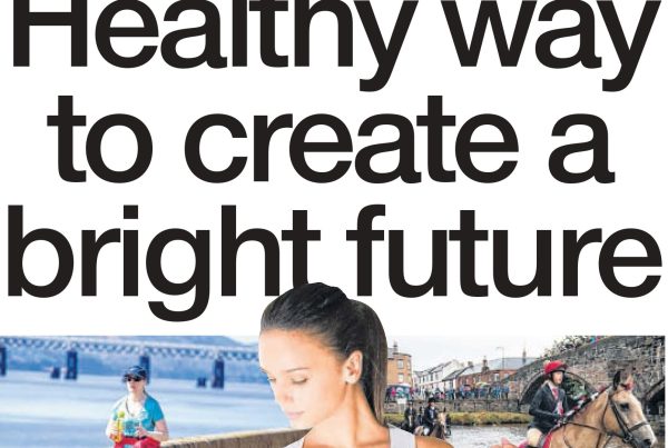 A collage of Scots walking and cycling outdoors with forest trails, gym equipment, and a fitness app on screen, symbolising the rise of healthy lifestyles in lockdown.