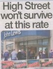 Headline banner featuring “High street won’t survive at this rate” overlaid on an image of a deserted high street with boarded-up shops, capturing the decline of traditional retail.