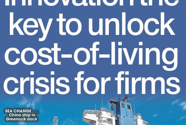 A lightbulb glowing against a dark background, symbolising innovation and ideas during challenging times. Banner text overlaid.