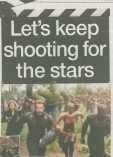 A column header featuring the headline “Let’s keep shooting for the stars” with visuals of film cameras, movie reels, and clapperboards against a Scottish skyline.