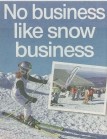 A column header featuring the headline “No Business Like Snow Business” with an image of snow-covered mountains and skiers.