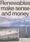 A headline reading "Renewables make sense and money" overlaying an image of offshore wind turbines off the coast of Scotland, symbolizing green energy and economic potential.