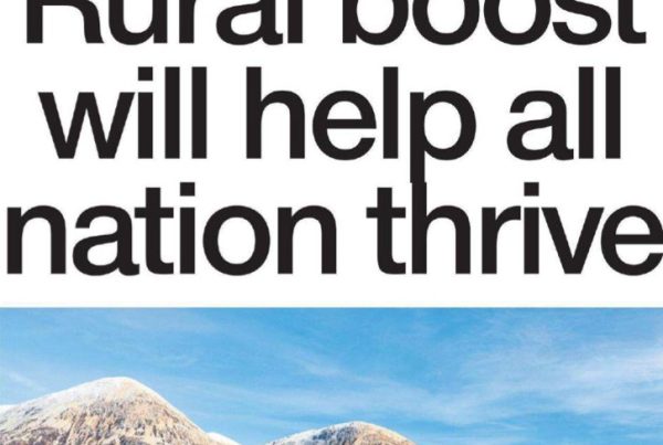 Shaf Rasul pictured with a Scottish rural backdrop featuring mountains and coastline, with bold headline text “Rural boost will help all nation thrive”