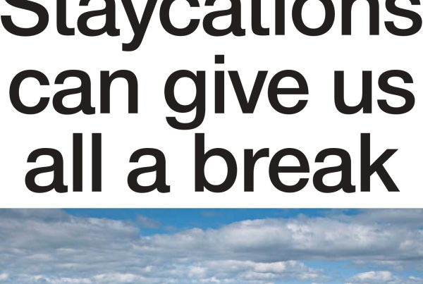 Scottish countryside with family enjoying a staycation, overlaid with the title “Staycations Can Give Us All a Break”