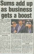 A generated image with the headline “Sums Add Up as Business Gets a Boost” embossed over visuals of UK budget figures, small business icons, and graphs showing growth.