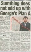A generated image with the headline “Sumthing Does Not Add Up with George’s Plan A” embossed over visuals of financial charts, the UK pound, and George Osborne’s face.