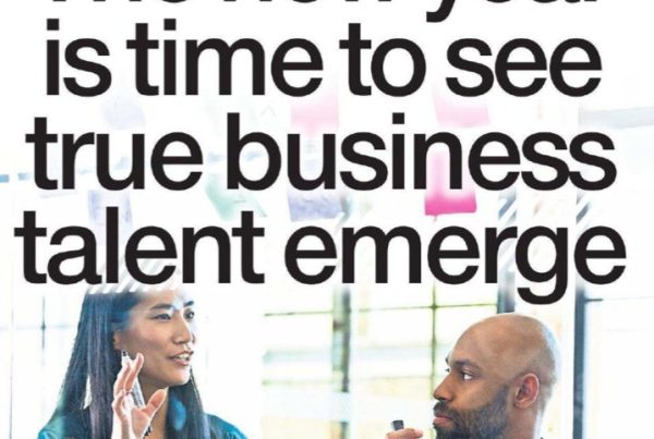 A spotlight shines on two small business icons — a tech app and a spice jar — with confetti falling and text reading “The new year is time to see true business talent emerge”