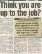A banner image featuring the headline “Think You Are Up to the Job?” with a background showing eager young applicants, businesspeople at work, and a Scottish skyline.