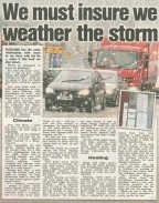 A banner image featuring the headline “We Must Insure We Weather the Storm” with visuals of snow-covered streets, grit trucks, and concerned commuters.