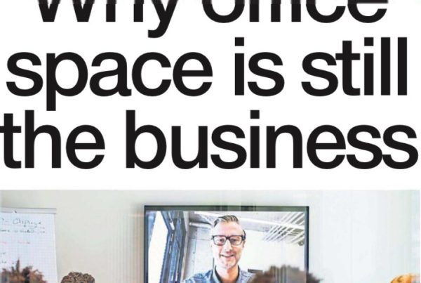 Banner image of a modern glass-fronted office building in Edinburgh with the headline “Why office space is still the business” overlaid in bold text.