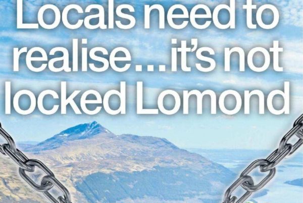 Column headline “Locals Need to Realise It’s Not Locked Lomond” with a background image of Loch Lomond, showing peaceful waters, nearby woodland, and the edge of a quaint village.