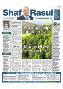 Full-page layout with a main feature on the Scottish timber industry